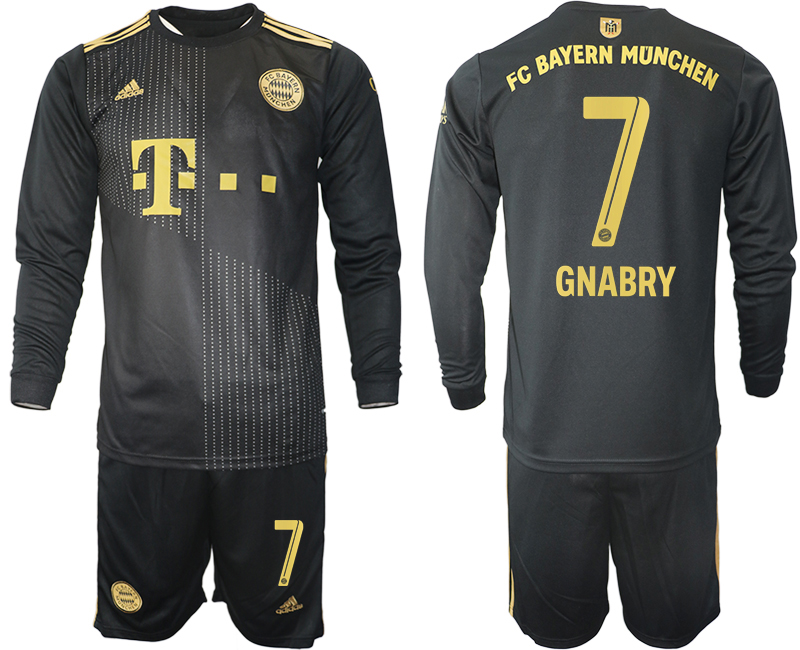 Men 2021-2022 Club Bayern Munich away black Long Sleeve #7 Soccer Jersey